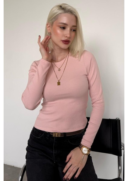 Pudra Bisiklet Yaka Slim Fit Kadın Body MG2564 fırsatları