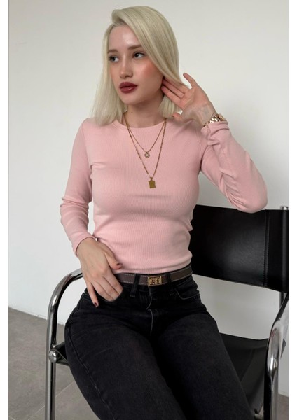 Pudra Bisiklet Yaka Slim Fit Kadın Body MG2564 indirimleri