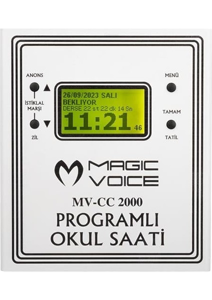 Magicvoice MV-CC2000 USB Duvar Tipi Programlı 20 Adet Mp3 Formatı Zil / Istiklal Marşlı Akıllı Dijital Okul Saati (Çan Takılabilir) fiyatları