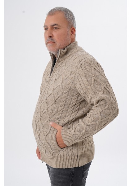 Büyük Beden Erkek Cepli Fermuarlı Yürütme Saç Örgülü Yün Hırka TRIST-2120 fırsatları