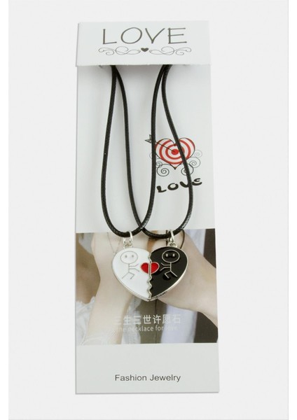 Ds-Derin Kalp Uçlu Çift Kolye-Siyah