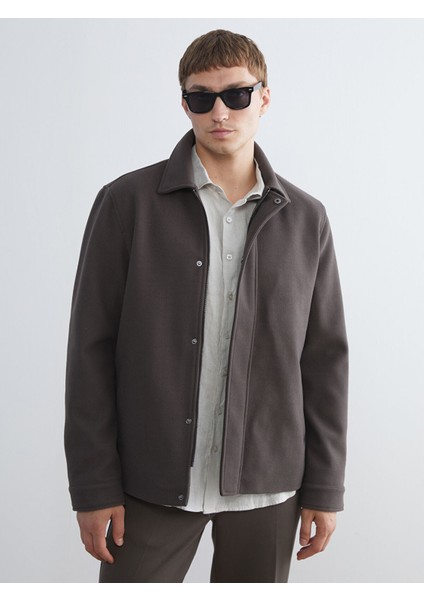 Yeni Sezon Standart Kalıp Gömlek Yaka Erkek Kaşe Mont