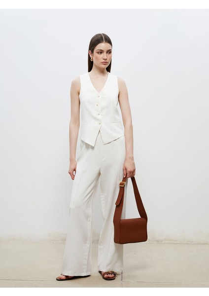 Yeni Sezon V Yaka Çizgili Keten Görünümlü Kadın Klasik Yelek fiyatları