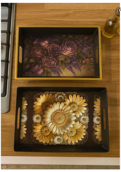 Asorti 2'li Dikdörtgen Sunum Tepsi Seti Şık Dekoratif Ikram Tepsisi 32X45 cm ve 31X22,5 ve 45X31CM fiyatları