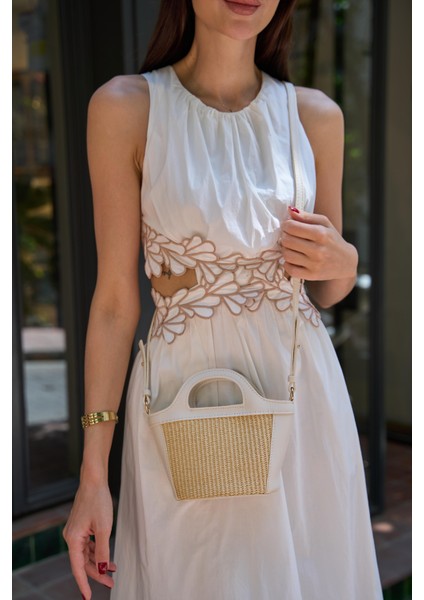 Krem Hasır Kadın Mini Hasır Detaylı Çapraz Çanta indirimleri