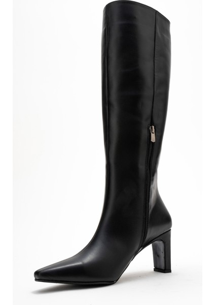 Lume Siyah Cilt Hakiki Deri Kadın Blok Topuklu Çizme fırsatları
