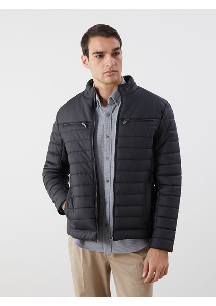 Yeni Sezon Slim Fit Dik Yaka Erkek Deri Görünümlü Ceket