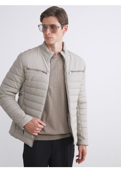 Yeni Sezon Slim Fit Dik Yaka Erkek Deri Görünümlü Ceket