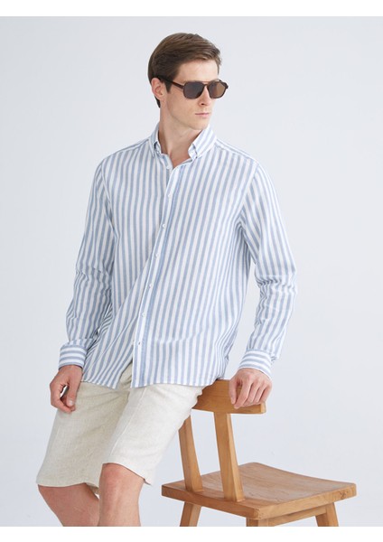 Yeni Sezon Regular Fit Uzun Kollu Çizgili Erkek Gömlek