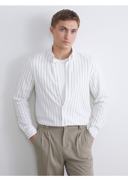 Yeni Sezon Slim Fit Uzun Kollu Çizgili Erkek Gömlek