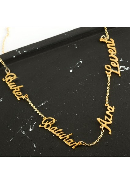 Ds-Derin Kişiye Özel Dört Isim Yazılı Kolye-Sarı