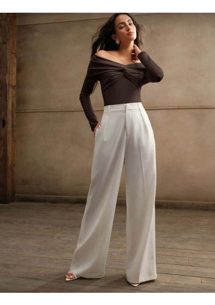 Kadın Omuzlar Düşük Önü Düğümlü Sandy Kumaş Uzun Kollu Bluz 0033 fiyatları