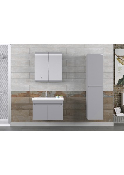 Winter 70CM Antrasit Banyo Dolabı (Ayna+Lavabo+Alt Dolap)