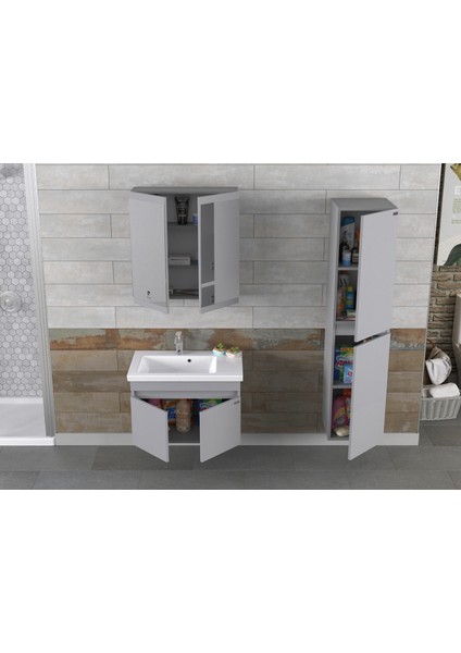 Winter 70CM Antrasit Banyo Dolabı (Ayna+Lavabo+Alt Dolap) fırsatları