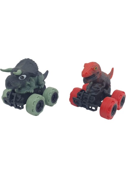 Sürtmeli Dinazor Arabalar 2'li - 12 cm - Triceratops & Trex