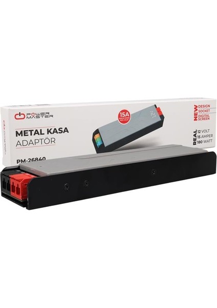 Powermaster PM-26840 12 Volt 15 Amper 180 Watt Slim Metal Kasa Adaptör Voltaj Göstergeli 218X51X27MM indirimleri