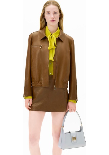 Limited Edition Kadın Taba Fermuarlı Bomber Mont