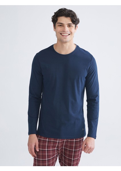 Yeni Sezon Bisiklet Yaka Uzun Kollu Erkek Pijama Üst