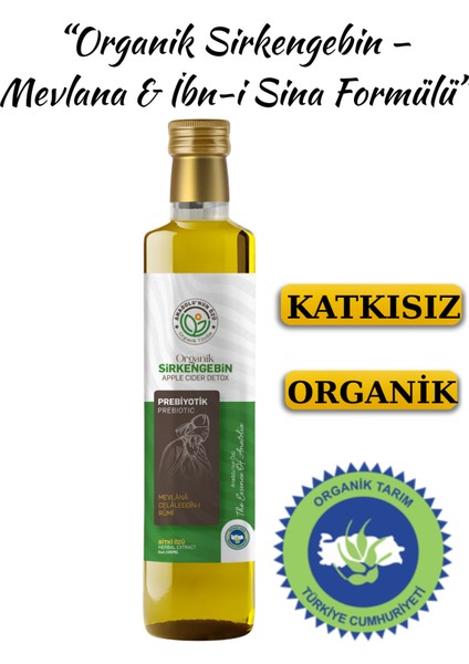 Organik Sirkengebin Detox Sirkesi 250 ml | İbn-i Sina’nın Kadim Formülünden • Elma & Bal Fermente • Katkısız •%50 Sepette