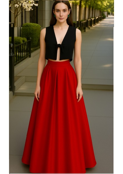 Kadın Saten Önden Bağlamalı Kırmızı Bustiyer