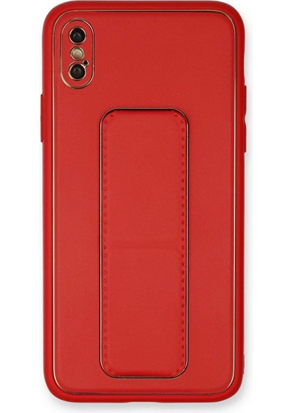 Bfs iPhone Xs Max Kılıf Coco Deri Standlı Kapak - Kırmızı