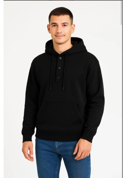 Erkek Ovarsize Kapüşonlu Swetshirt Kanguru Çepli Cıtcıtlı 3 Iplik Şardonlu Hoodie fiyatları