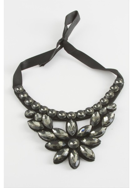 Ds-Derin Çiçek Taşlı Yaka Kolye-Antrasit fiyatları