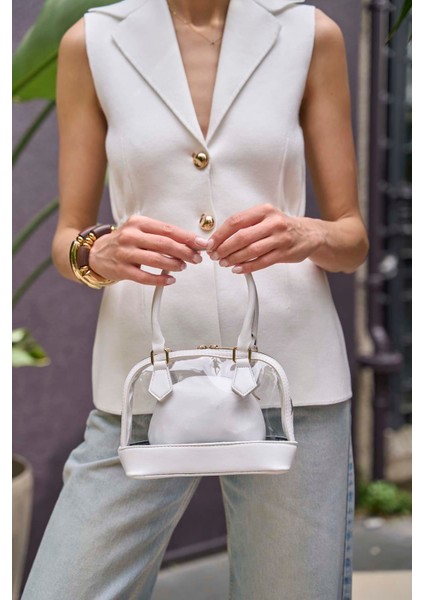 Beyaz Kadın Şeffaf Mini El ve Omuz Çantası fiyatları