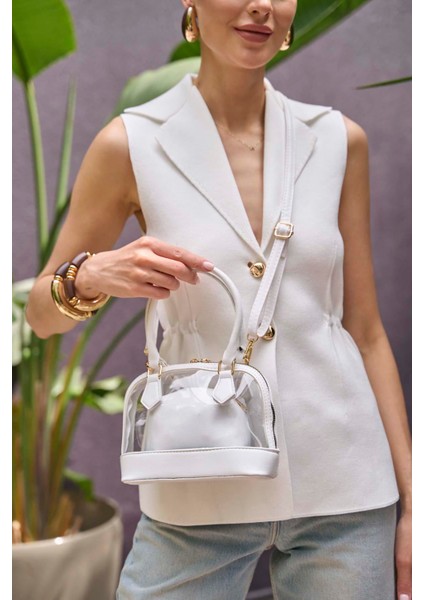 Beyaz Kadın Şeffaf Mini El ve Omuz Çantası modelleri