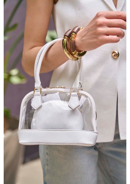 Beyaz Kadın Şeffaf Mini El ve Omuz Çantası fırsatları