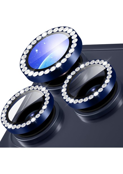 iPhone 17 Pro ve 17 Pro Max Kılıf Parlak Taşlı Kamera Koruma Renkli Lens Koruyucu Temperli Cam