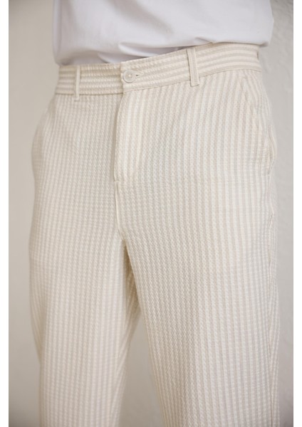 Erkek Esnek Dokulu Slim Fit Bej Pantolon indirimleri