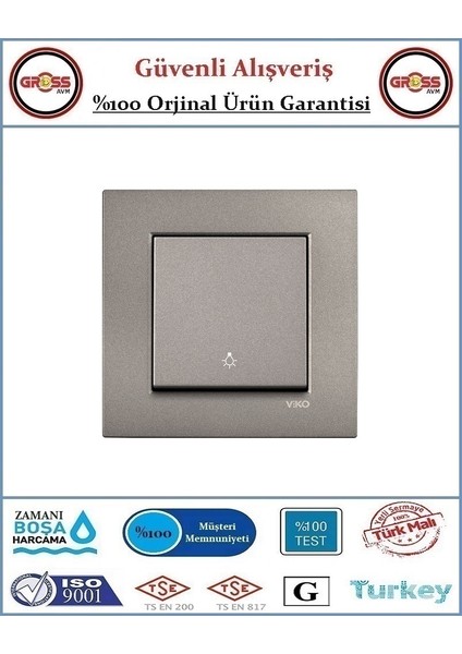 Novella Zil Anahtarı - Çerçeve Dahil - Orjinal Ürün - Renk Antrasit