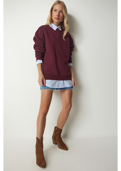 Fermuar Detaylı Şardonlu Sweatshirt LUB0003 Bordo fiyatları