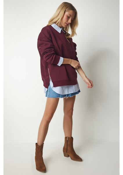 Fermuar Detaylı Şardonlu Sweatshirt LUB0003 Bordo fırsatları