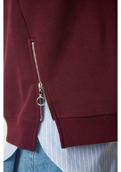 Fermuar Detaylı Şardonlu Sweatshirt LUB0003 Bordo indirimleri