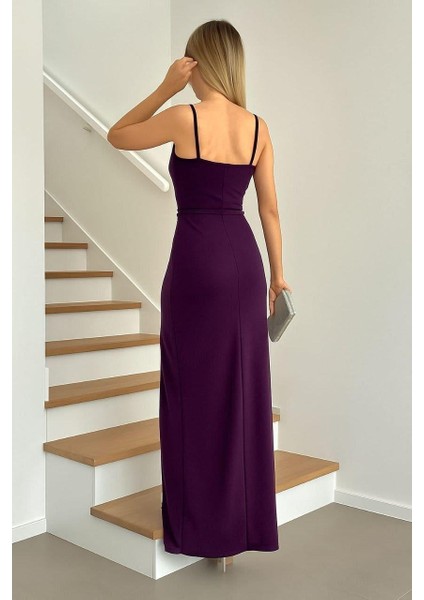 Ince Askılı Yırtmaçlı Balık Elbise Mor 582210 fiyatları