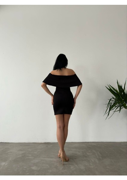 Düşük Omuz Mini Scuba Elbise 58985 Siyah fırsatları
