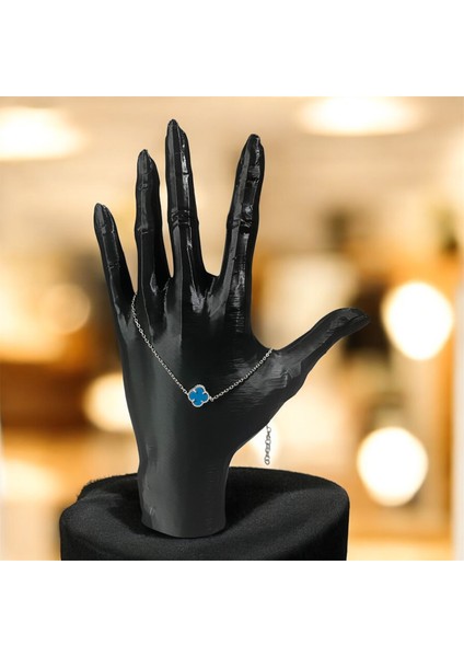 925 Ayar Gümüş Turkuaz Taşlı Tekli Şanslı Yonca Van Cleef Bileklik