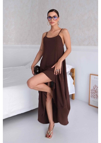 Aerobin Kumaş Ayarlanabilir Askılı Uzun Kahverengi Elbise fiyatları