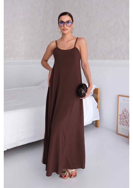 Aerobin Kumaş Ayarlanabilir Askılı Uzun Kahverengi Elbise indirimleri
