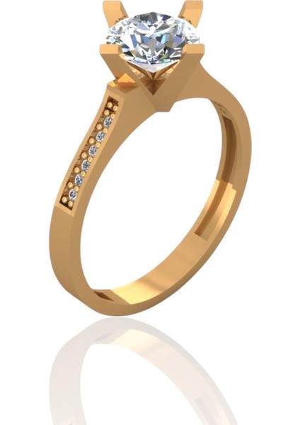 Tek Taş Çapraz Tırnak Kenar Taşlı 14 Ayar Altın Yüzük