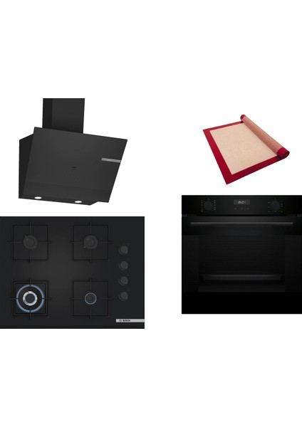 Siyah 3 Lü Ankastre Set 456 ( HUA717BA0T - POH7C6P30O - DWK67PJ60T ) 67CM Wok Bek Ocak - Buhar Destekli Fırın - Pişirme Matı ile