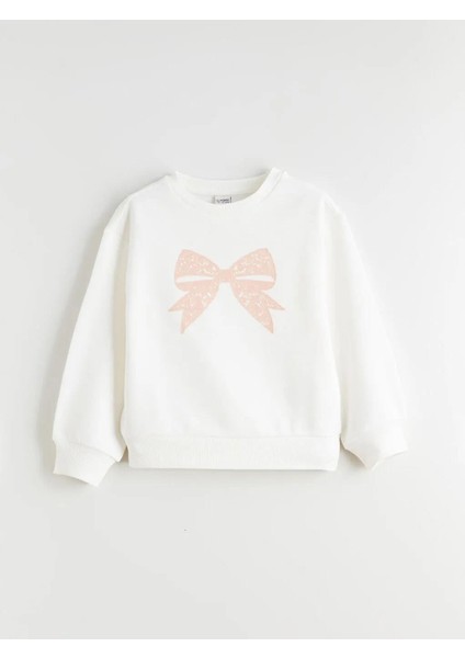 Bisiklet Yaka Fiyonk Baskılı Kız Çocuk Sweatshirt (W5)