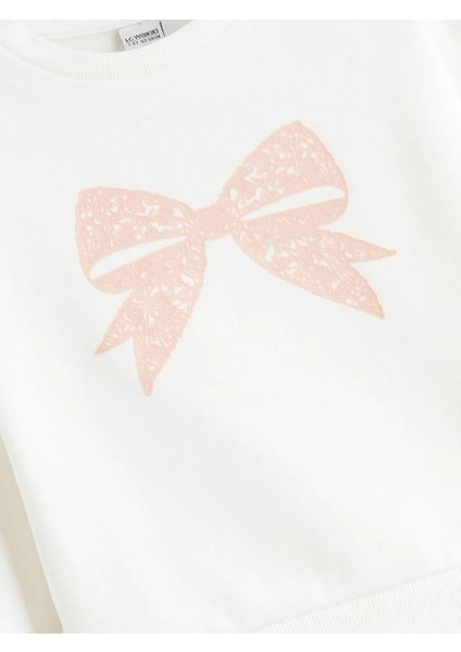 Bisiklet Yaka Fiyonk Baskılı Kız Çocuk Sweatshirt (W5) fiyatları