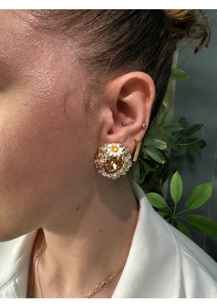 El Işçiliği Çiçek Detaylı , Kristal Taşlı Küpe fırsatları