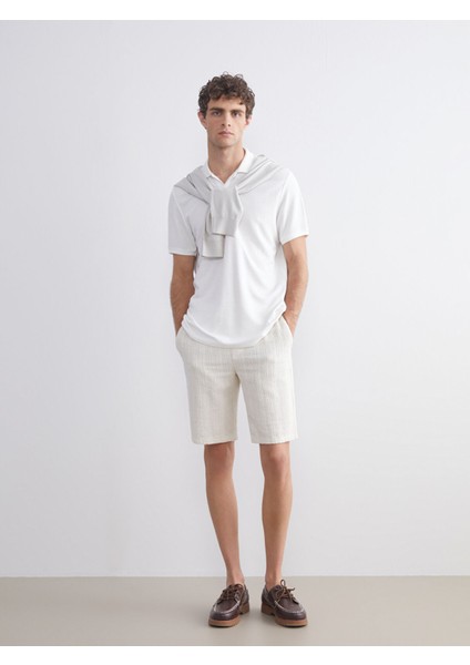 Yeni Sezon Standart Kalıp Keten Görünümlü Erkek Şort