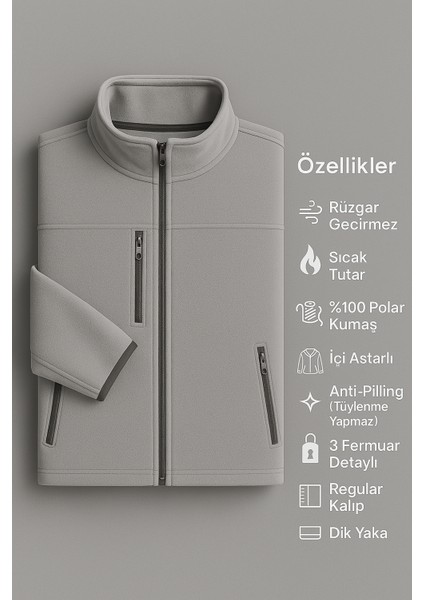 Erkek Anti-Pilling Tüylenme Yapmayan Standart Fit Dik Yaka Soğuk Geçirmez Üç Cepli Fermuarlı Polar modelleri