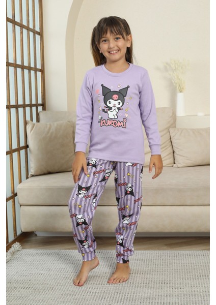 Krm Baskılı Kız Çocuk Pijama takımı - Lila
