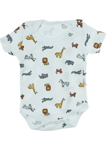 Erkek Bebek Zıbın Badi Yarım Kollu %100 Pamuk Kumaş Baskılı Çıtçıtlı Yeni Doğan